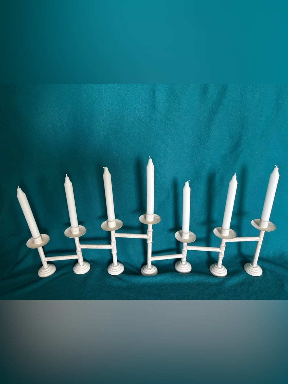 White Metal Multi-Arm Candle Holder with White Taper Candles - Picture 5 of 6